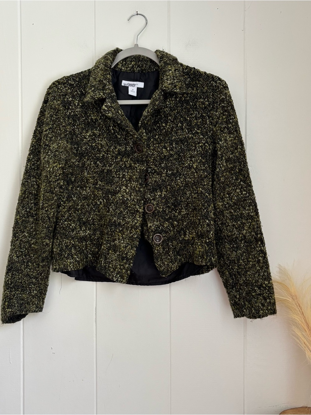 dressbarn Olive Green Bouclé Button Front Jacket